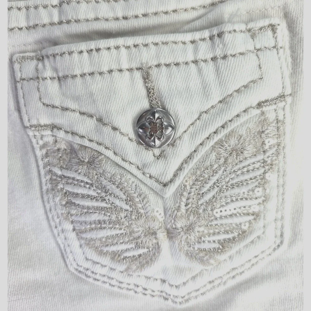 Miss‎ Me Girls White Denim Bermuda Shorts Wing Sequin Flap Pocket Size 12